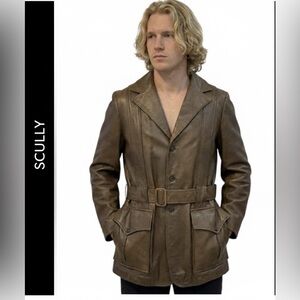 Scully Belted Vintage Retro Cognac Leather Belted Safari Western Retro Size 42